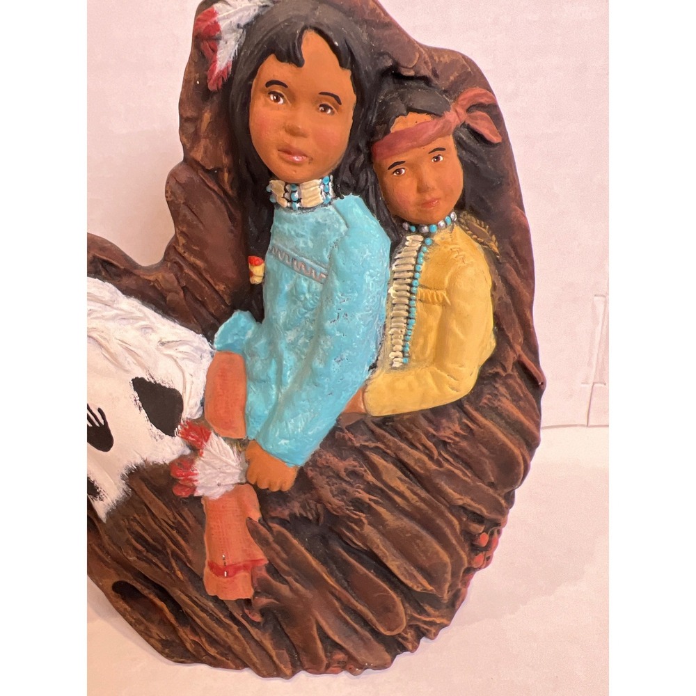 Native American Hand‎ Painted Children on Horse Ceramic Sculpture Figurine Decor - Picture 2 of 7
